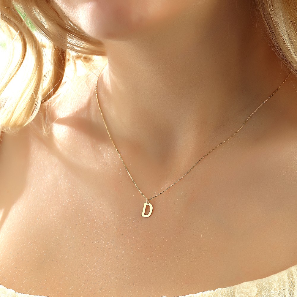 Glorria 14k Solid Gold Letter D Necklace