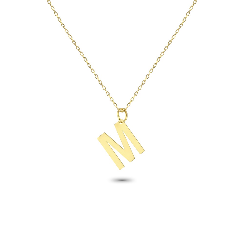 Glorria 14k Solid Gold Letter M Necklace