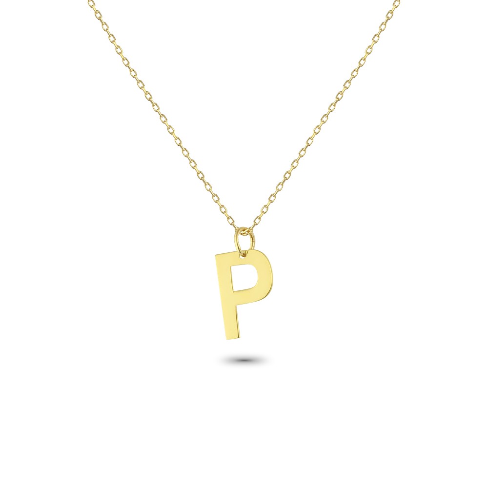Glorria 14k Solid Gold Letter P Necklace