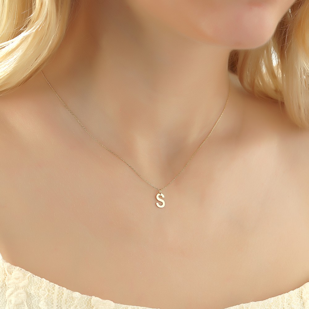 Glorria 14k Solid Gold Letter S Necklace