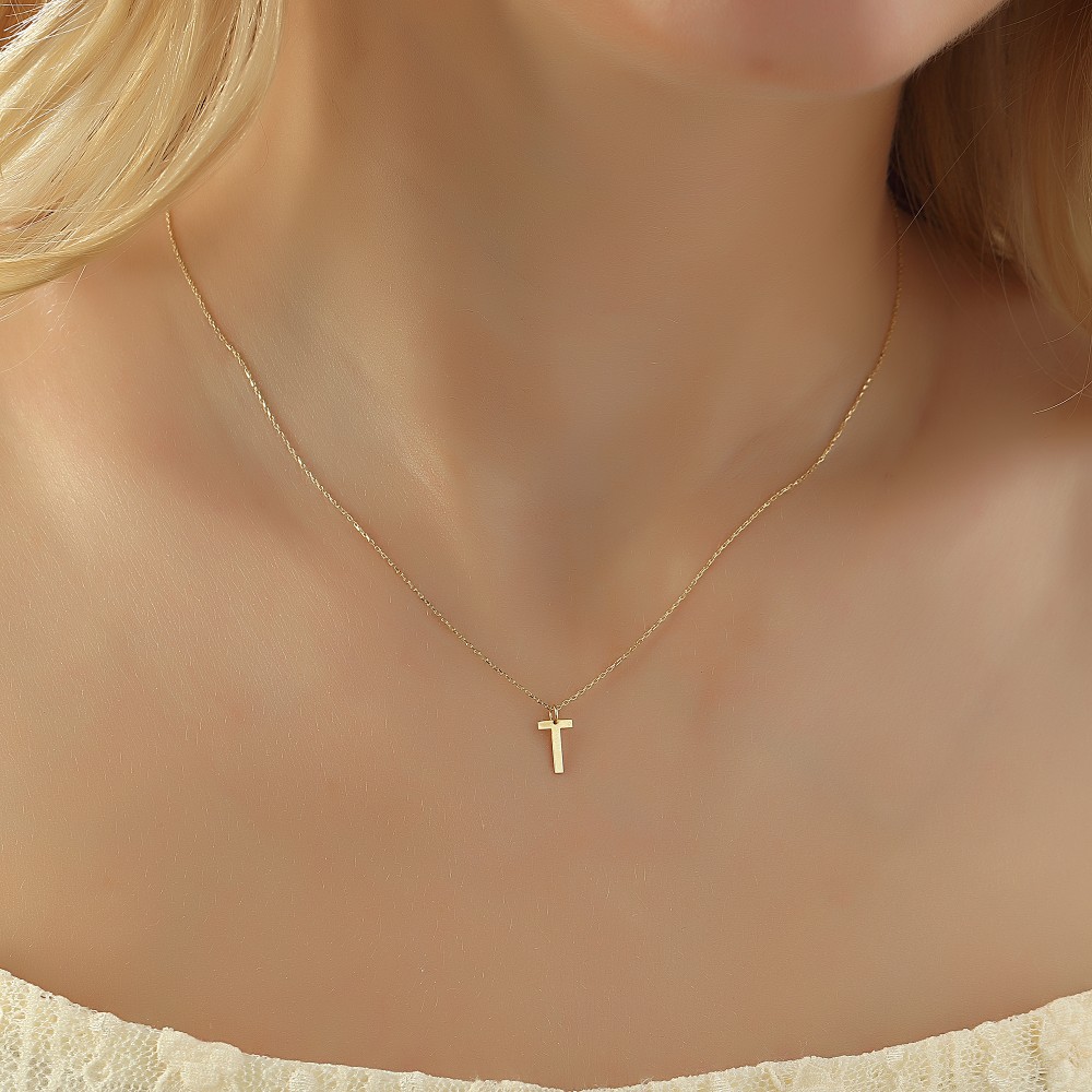 Glorria 14k Solid Gold Letter T Necklace