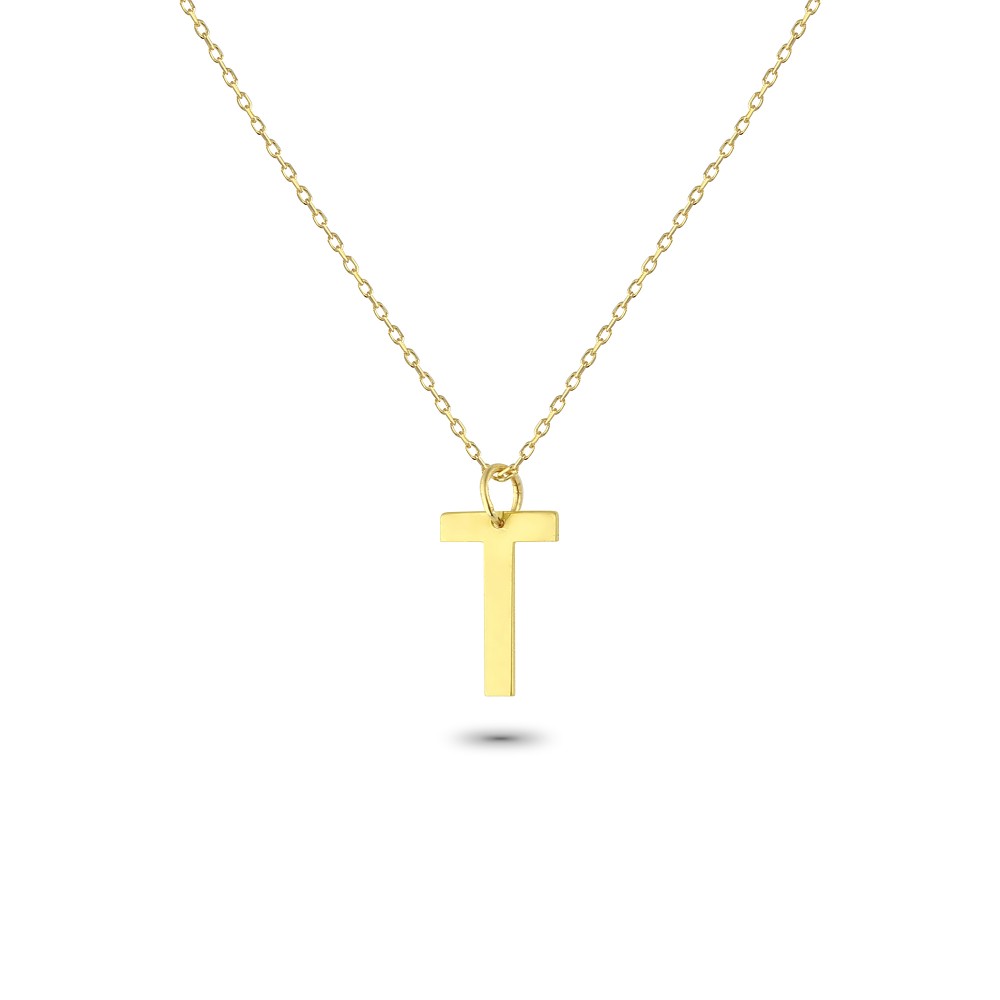 Glorria 14k Solid Gold Letter T Necklace