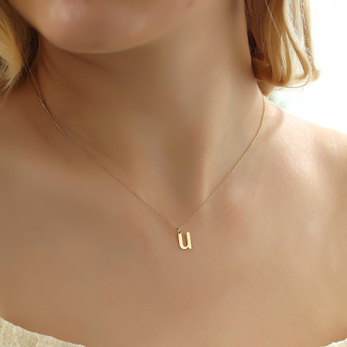 Glorria 14k Solid Gold Letter Ü Necklace Glorria 14k Solid Gold Letter Ü Necklace