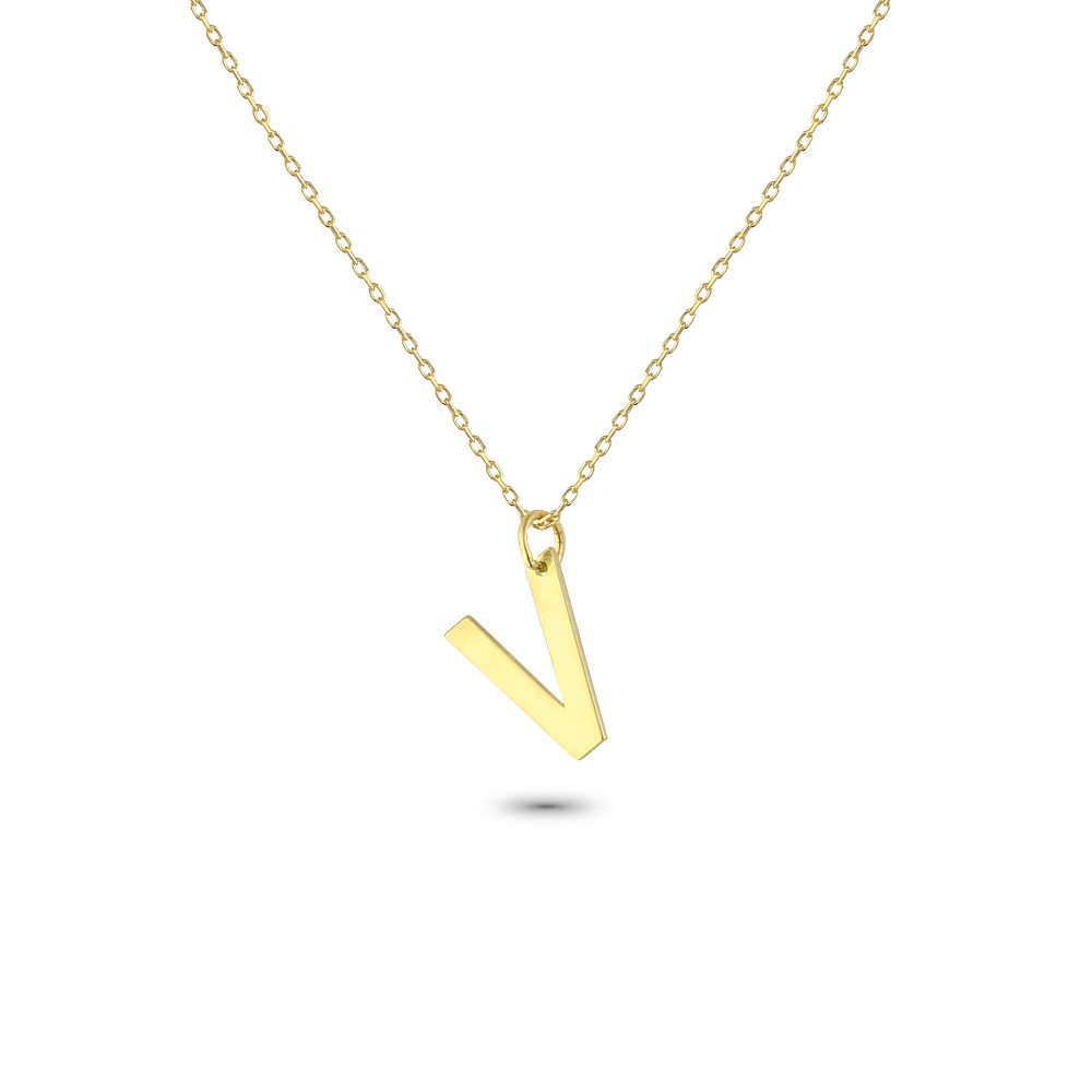 Glorria 14k Solid Gold Letter V Necklace