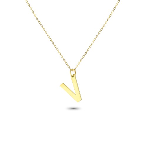 Glorria 14k Solid Gold Letter V Necklace
