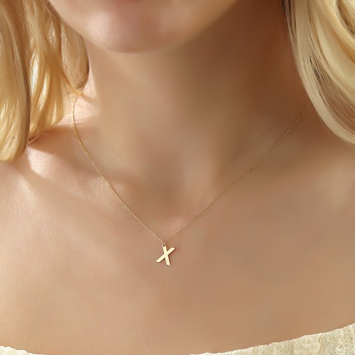 Glorria 14k Solid Gold Letter X Necklace Glorria 14k Solid Gold Letter X Necklace