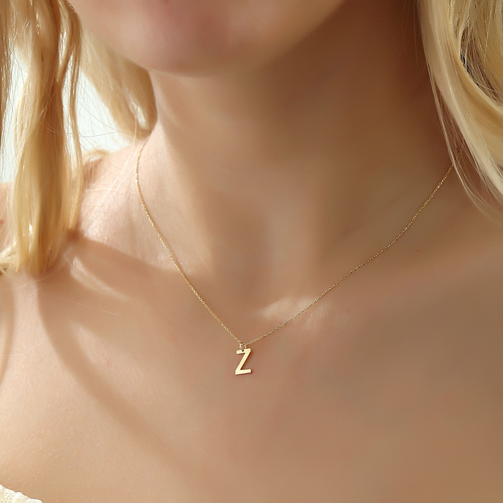 Glorria 14k Solid Gold Letter Z Necklace