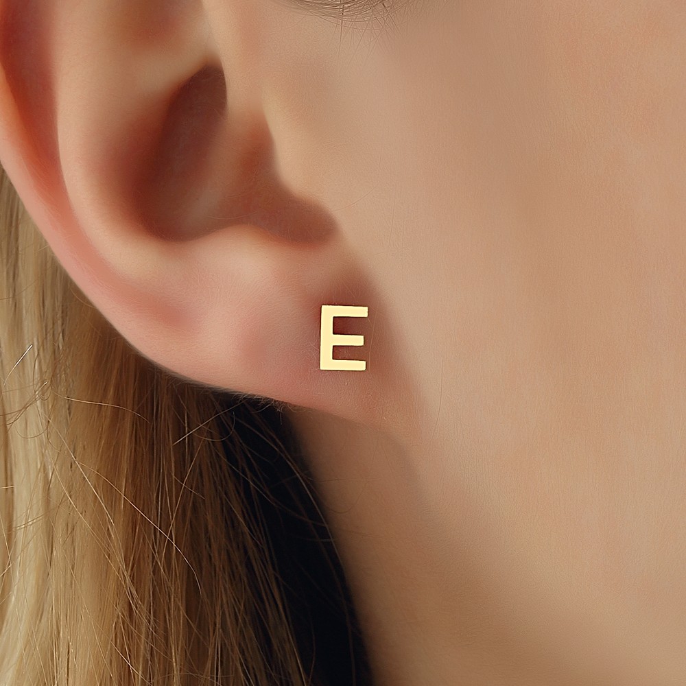 Glorria 14k Solid Gold E Letter Earring