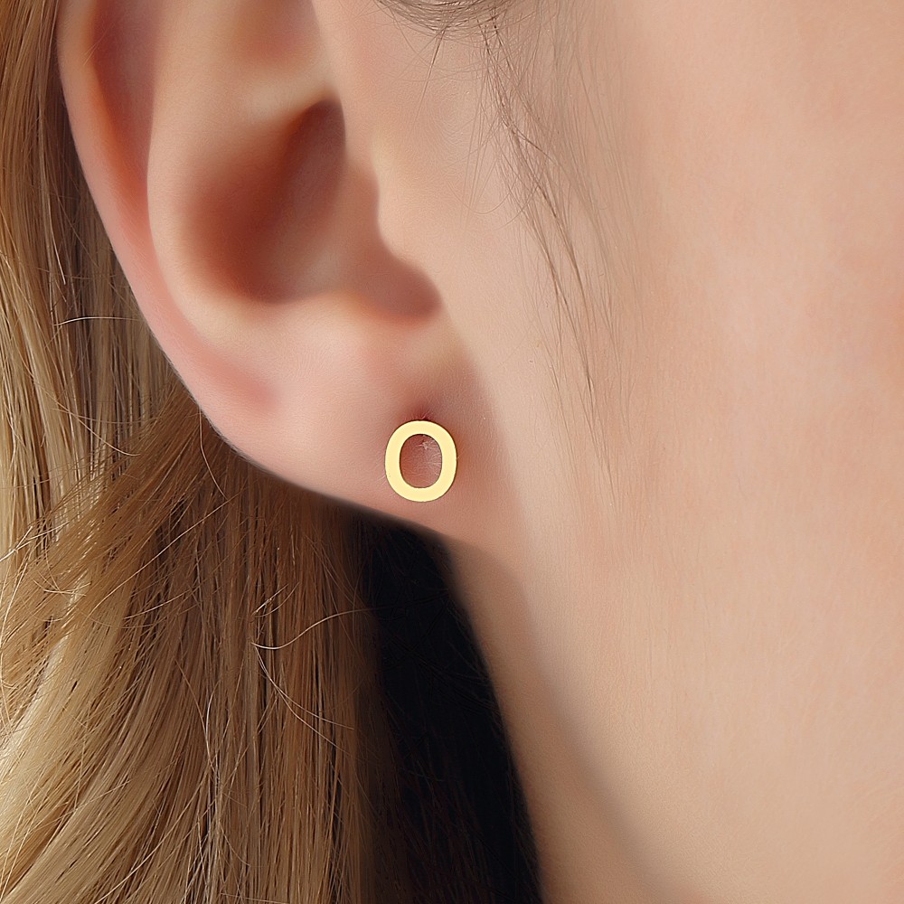 Glorria 14k Solid Gold O Letter Earring