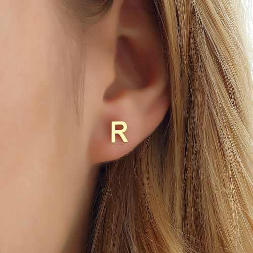 Glorria 14k Solid Gold R Letter Earring Glorria 14k Solid Gold R Letter Earring