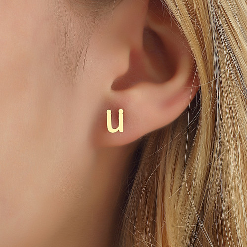 Glorria 14k Solid Gold Ü Letter Earring Glorria 14k Solid Gold Ü Letter Earring