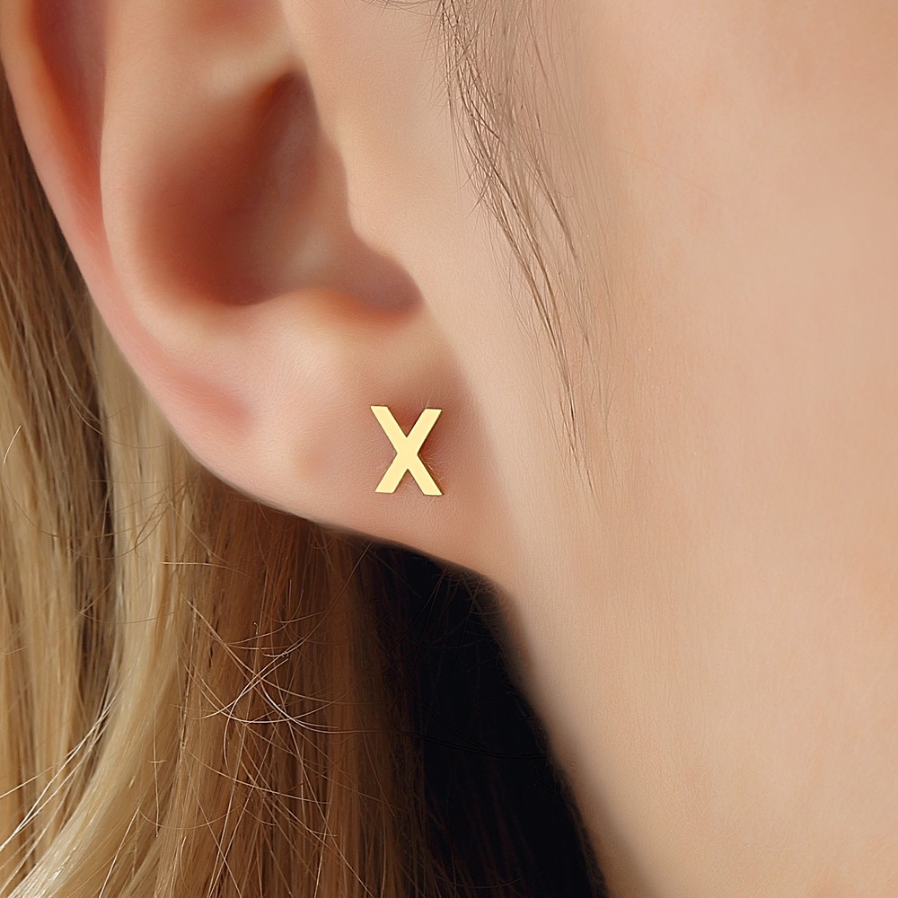 Glorria 14k Solid Gold X Letter Earring