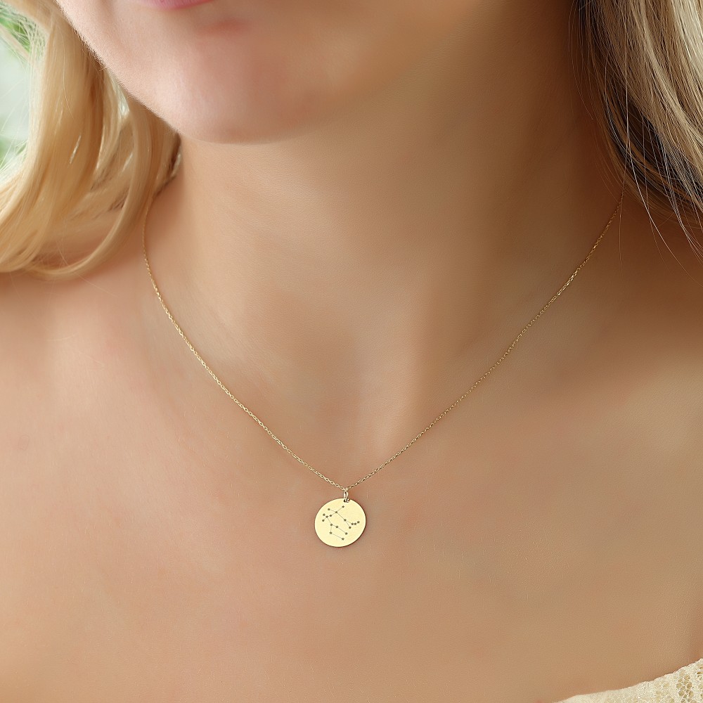 Glorria 14k Solid Gold Gemini Zodiac Necklace