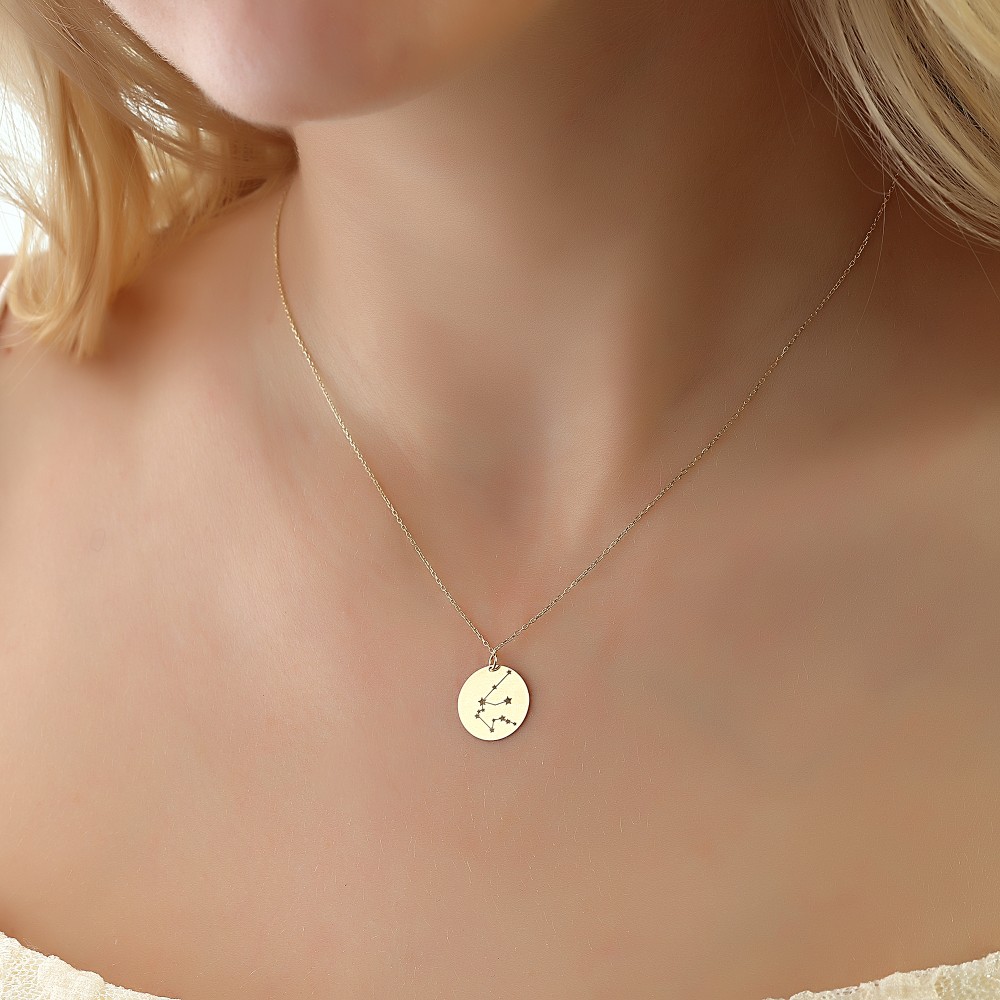 Glorria 14k Solid Gold Aquarius Zodiac Necklace