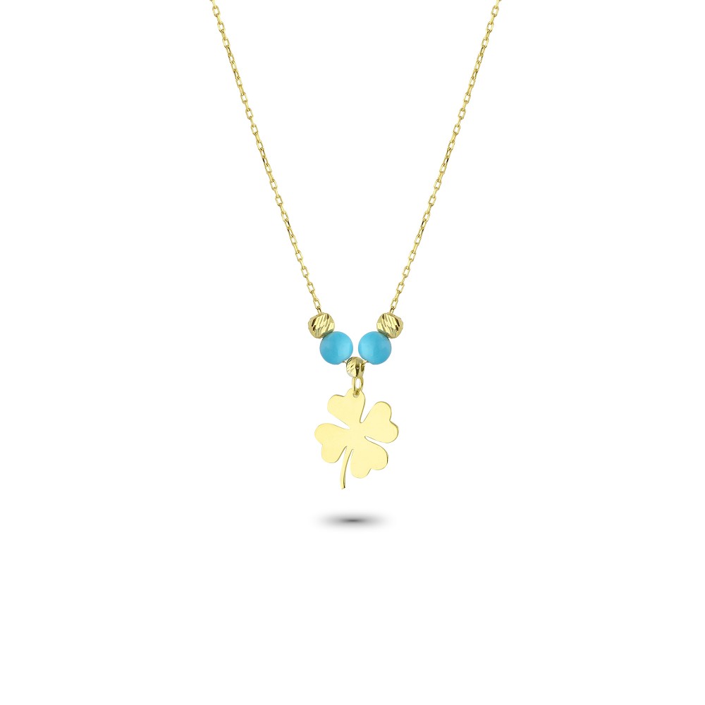 Glorria 14k Solid Gold Color Stone Clover Necklace