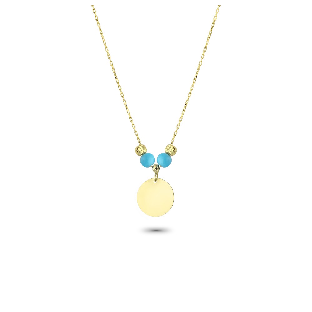 Glorria 14k Solid Gold Color Stone Circle Necklace