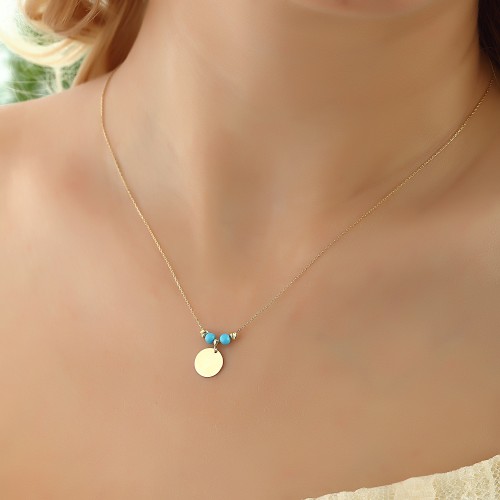 Glorria 14k Solid Gold Color Stone Circle Necklace Glorria 14k Solid Gold Color Stone Circle Necklace