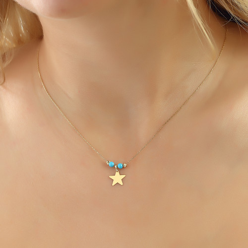 Glorria 14k Solid Gold Color Stone Star Necklace Glorria 14k Solid Gold Color Stone Star Necklace