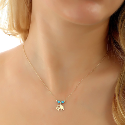 Glorria 14k Solid Gold Color Stone Elephant Necklace Glorria 14k Solid Gold Color Stone Elephant Necklace
