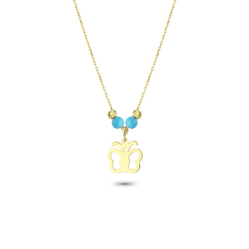 Glorria 14k Solid Gold Color Stone Butterfly Necklace