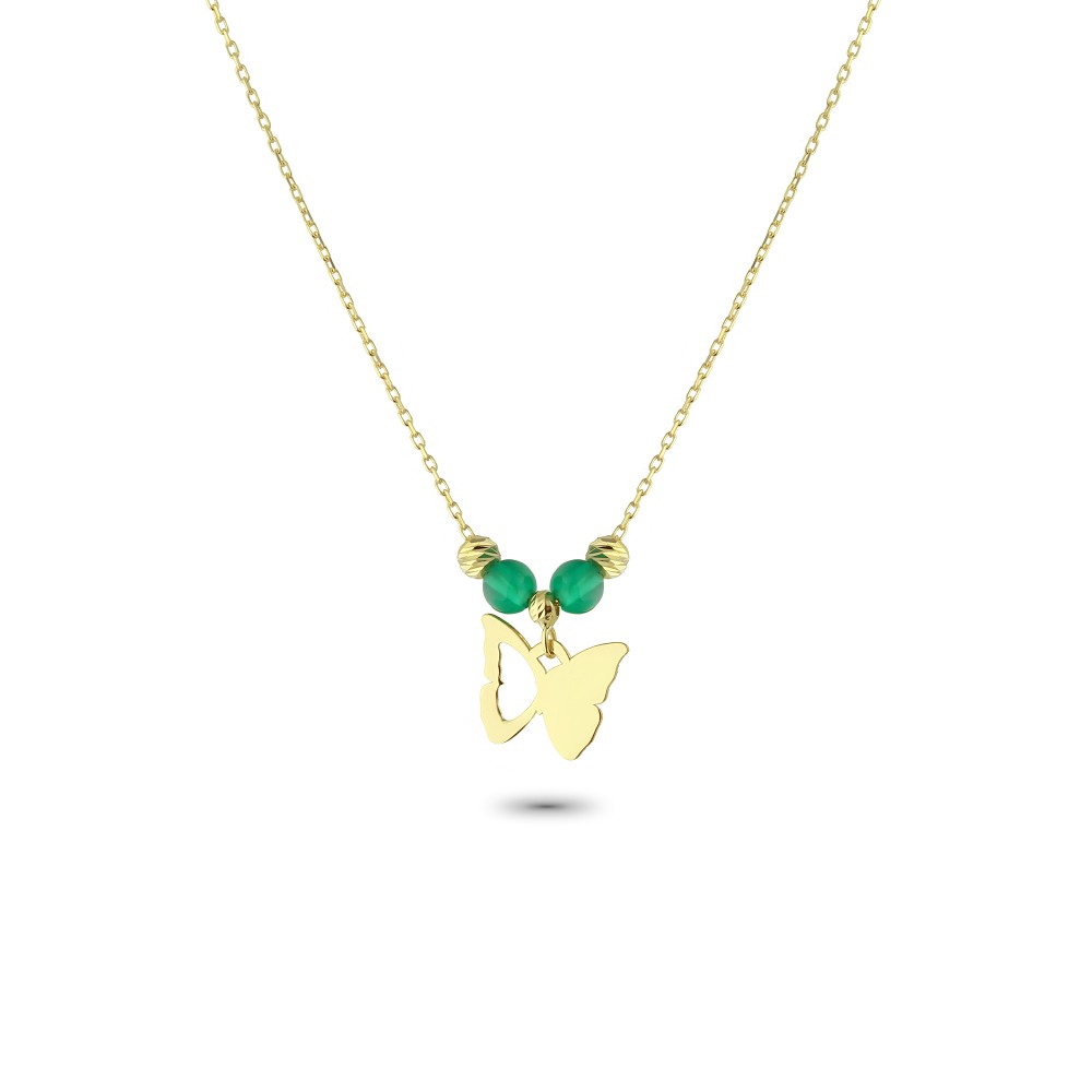 Glorria 14k Solid Gold Color Stone Butterfly Necklace