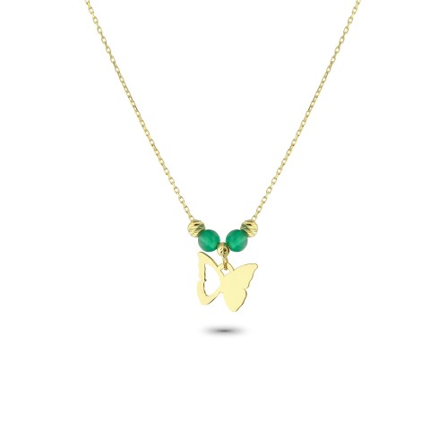 Glorria 14k Solid Gold Color Stone Butterfly Necklace
