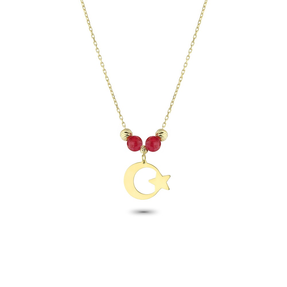 Glorria 14k Solid Gold Color Stone Moon and Star Necklace