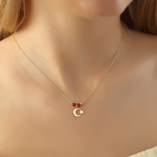 Glorria 14k Solid Gold Color Stone Moon and Star Necklace Glorria 14k Solid Gold Color Stone Moon and Star Necklace