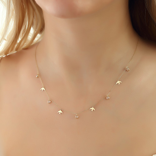 Glorria 14k Solid Gold Bird Luck Necklace Glorria 14k Solid Gold Bird Luck Necklace