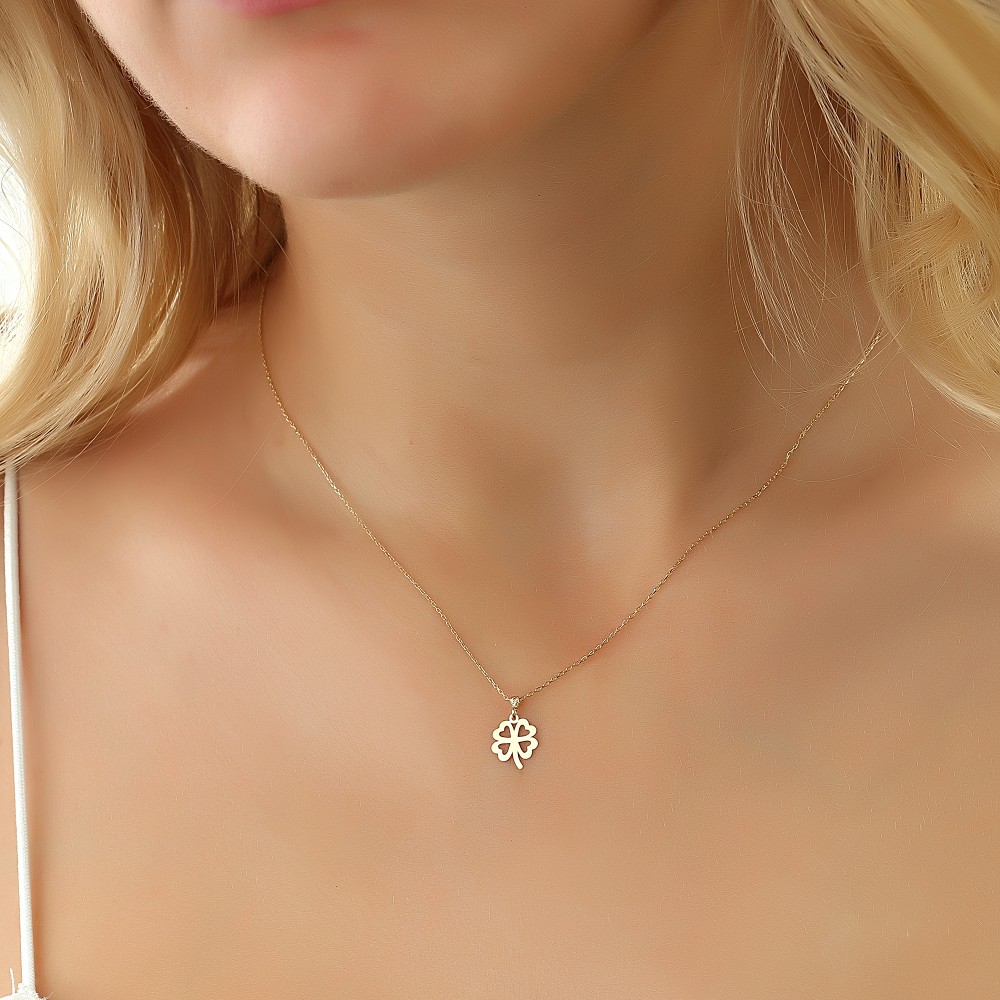 Glorria 14k Solid Gold Clover Necklace