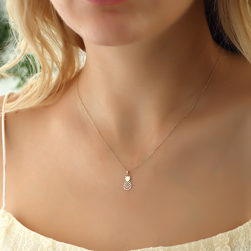 Glorria 14k Solid Gold Pineapple Necklace Glorria 14k Solid Gold Pineapple Necklace