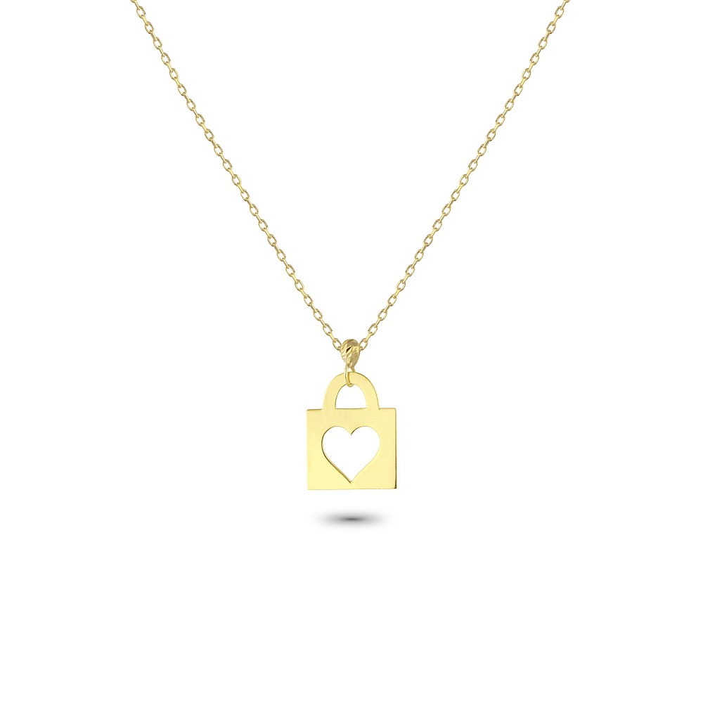 Glorria 14k Solid Gold Heart Lock Necklace