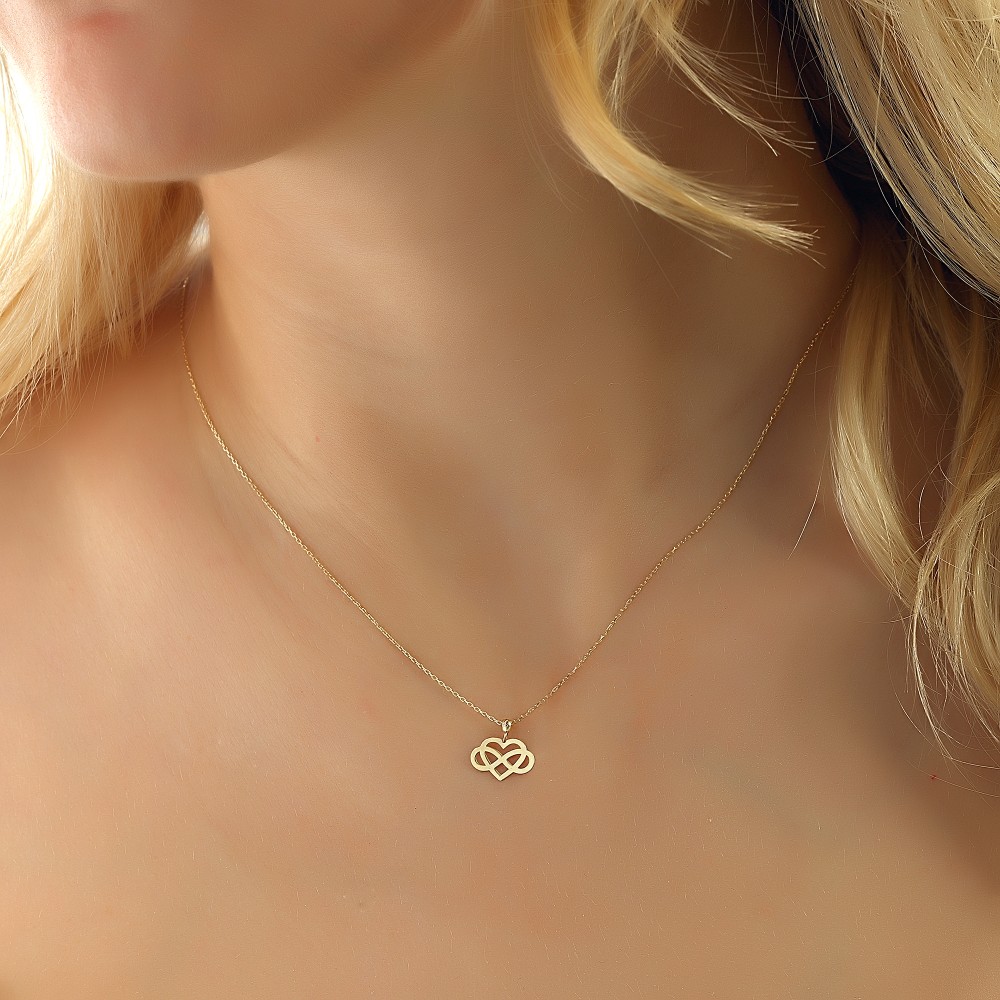 Glorria 14k Solid Gold Heart Infinity Necklace