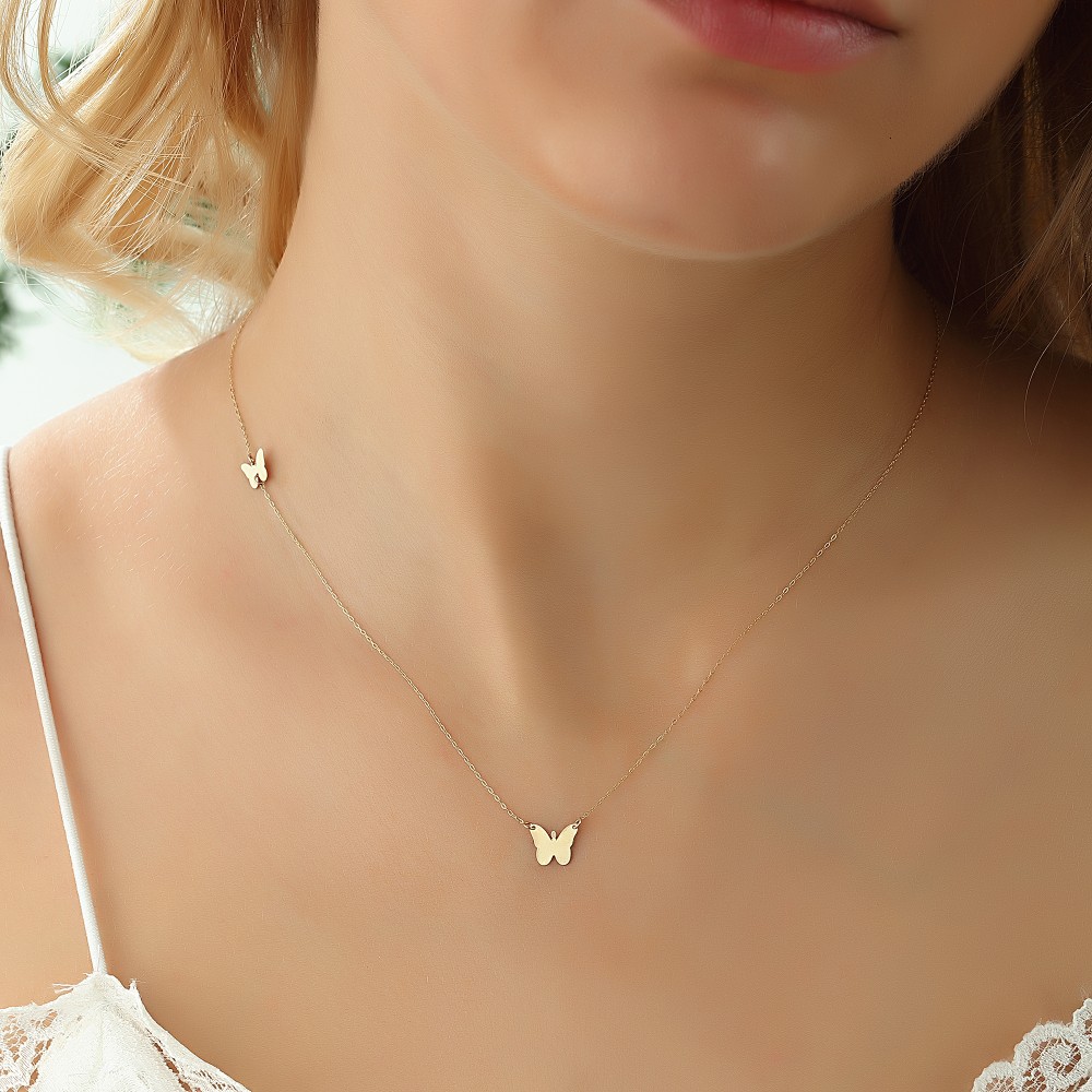 Glorria 14k Solid Gold Butterfly Necklace