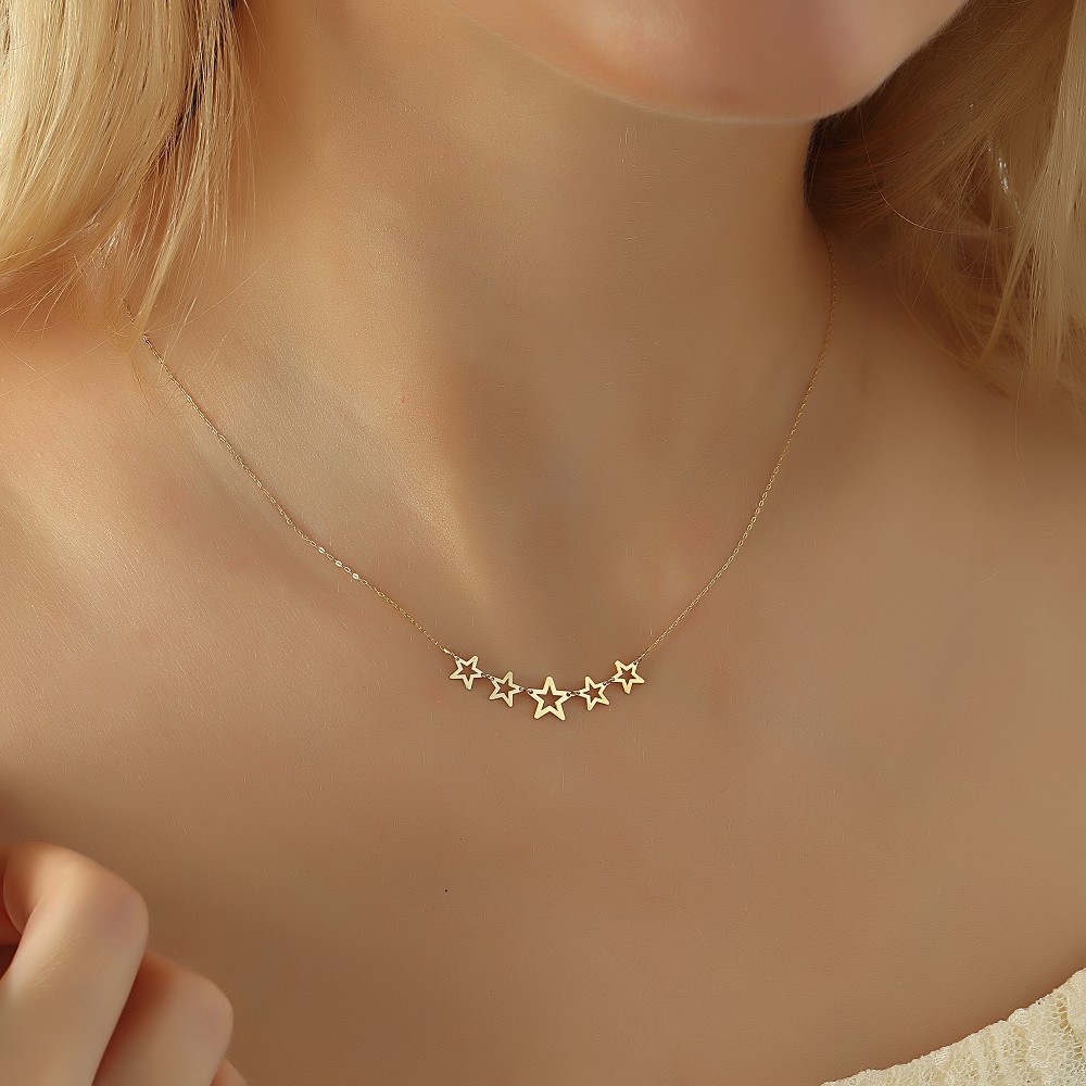 Glorria 14k Solid Gold Star Necklace