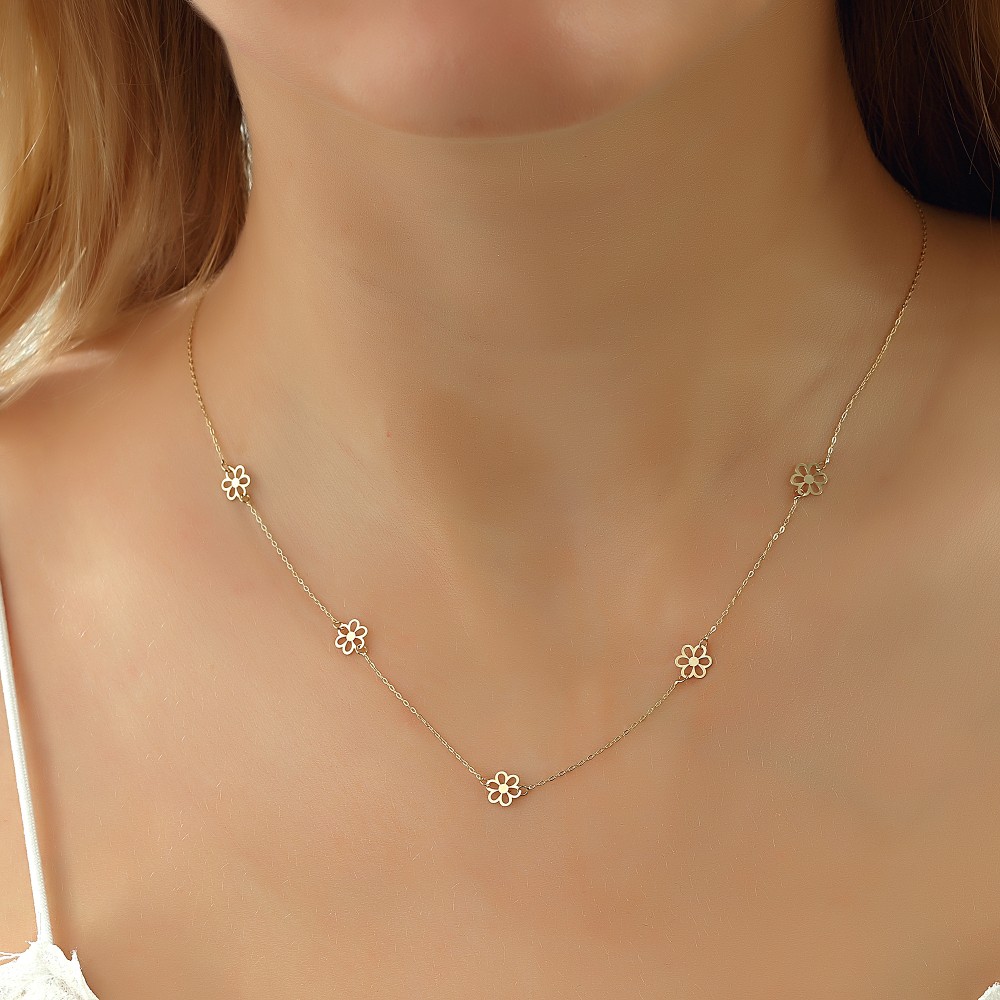 Glorria 14k Solid Gold Daisy Necklace