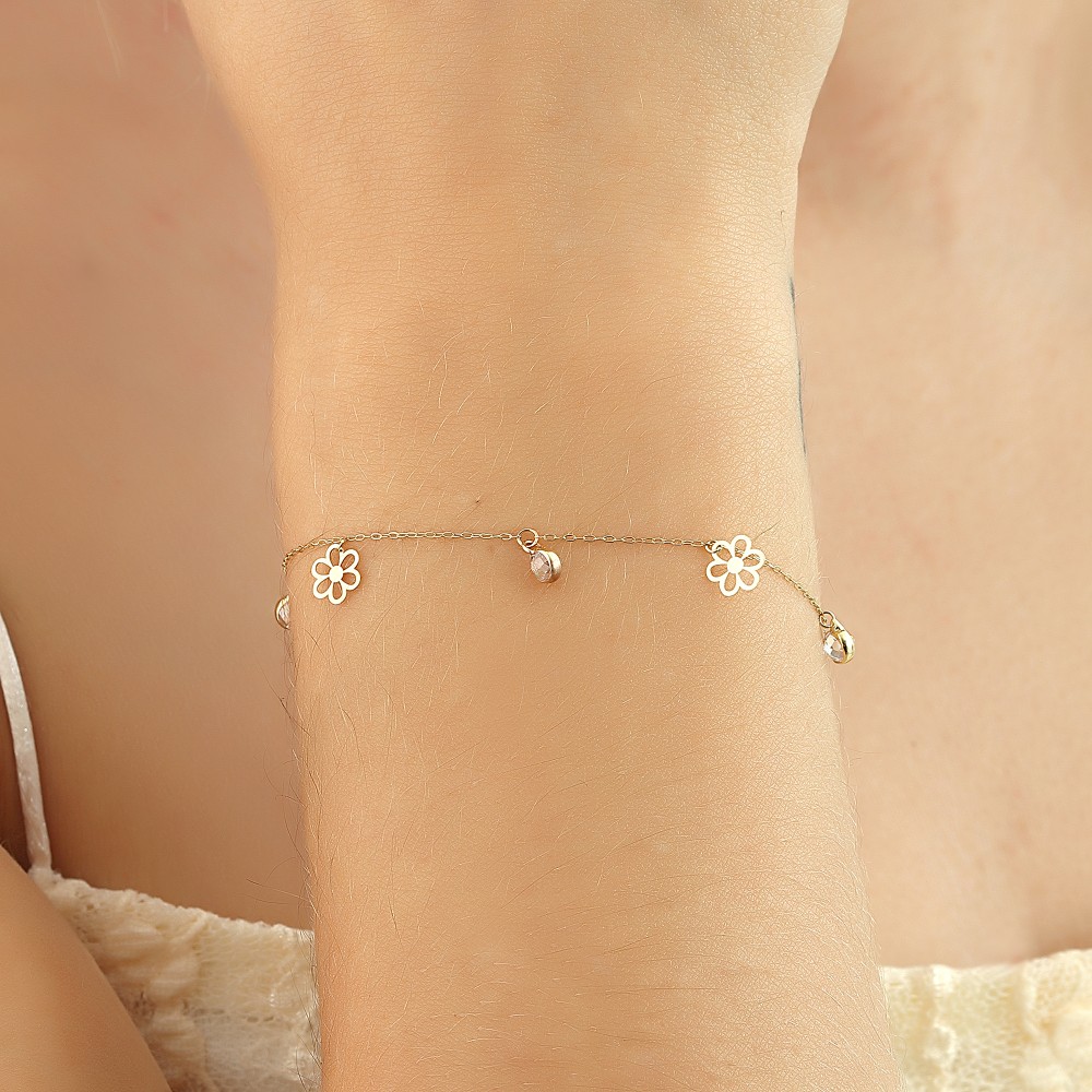 Glorria 14k Solid Gold Daisy Bracelet