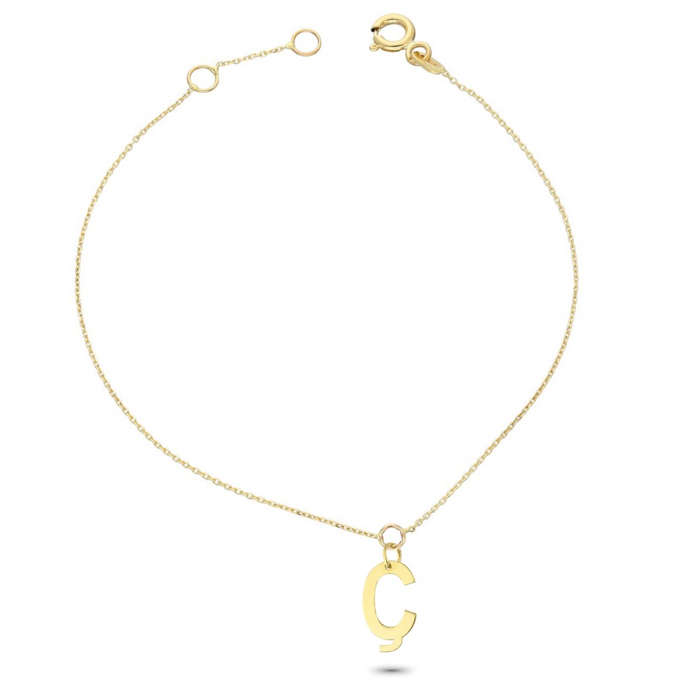 Glorria 14k Solid Gold Letter Ç Bracelet