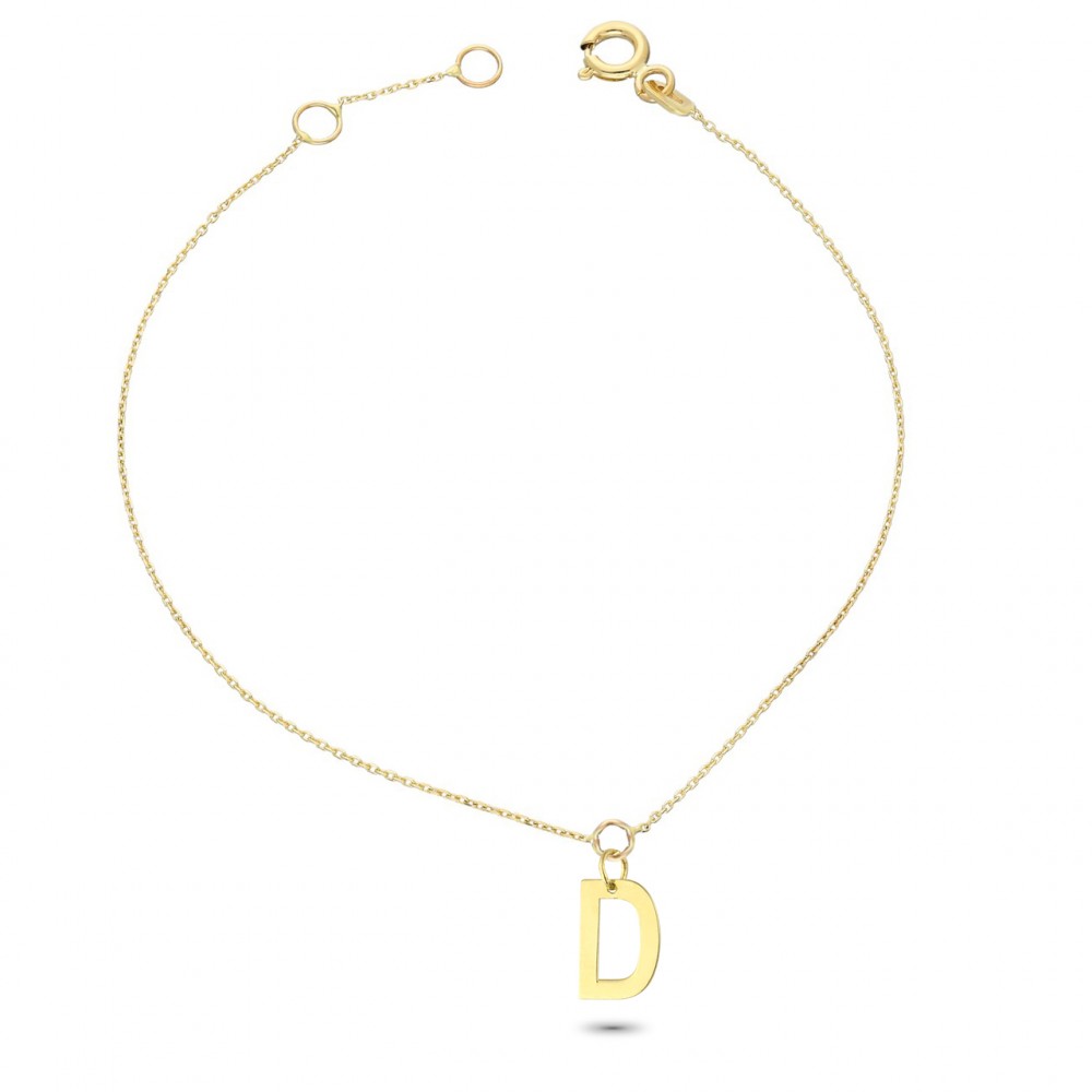 Glorria 14k Solid Gold Letter D Bracelet