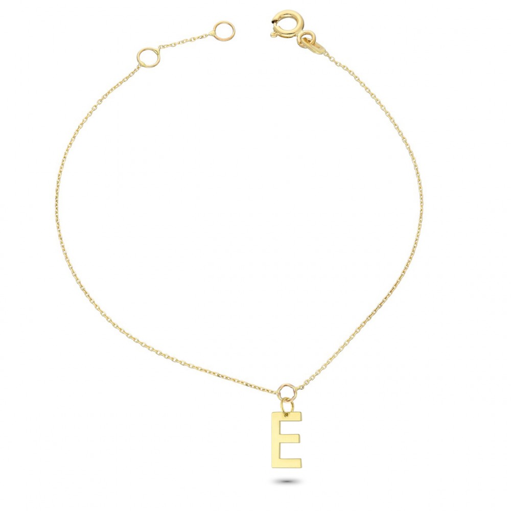 Glorria 14k Solid Gold Letter E Bracelet