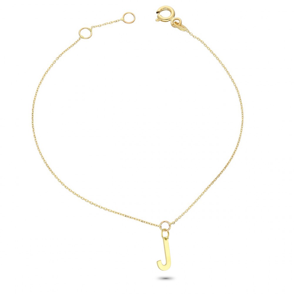 Glorria 14k Solid Gold Letter J Bracelet