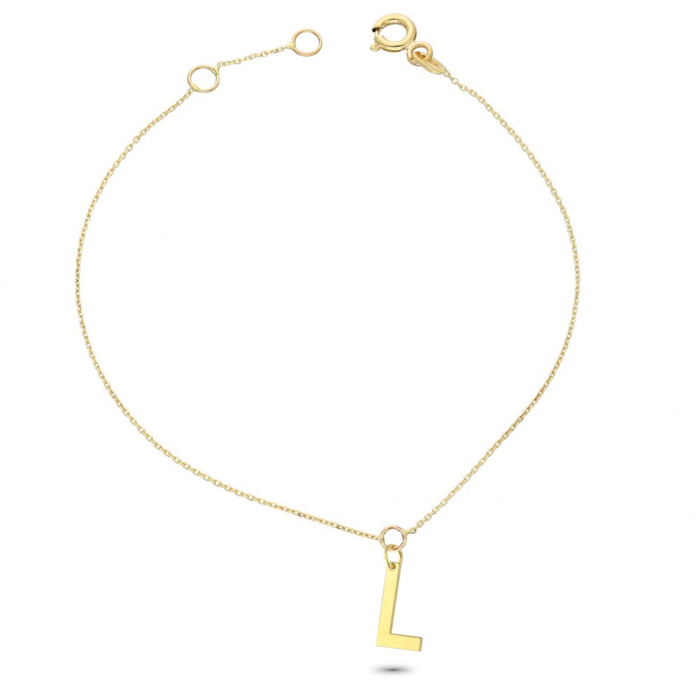 Glorria 14k Solid Gold Letter L Bracelet