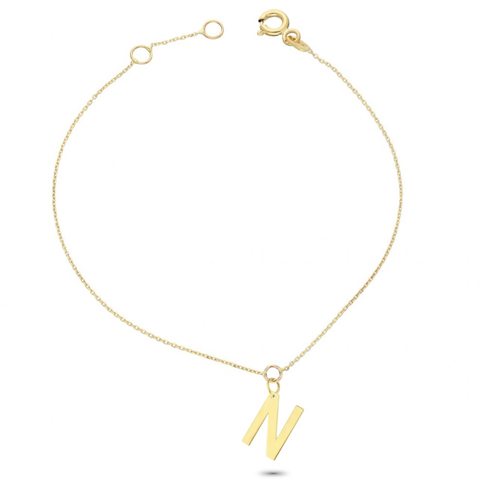 Glorria 14K Solid Gold Letter N Bracelet