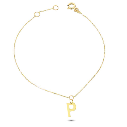 Glorria 14k Solid Gold Letter P Bracelet