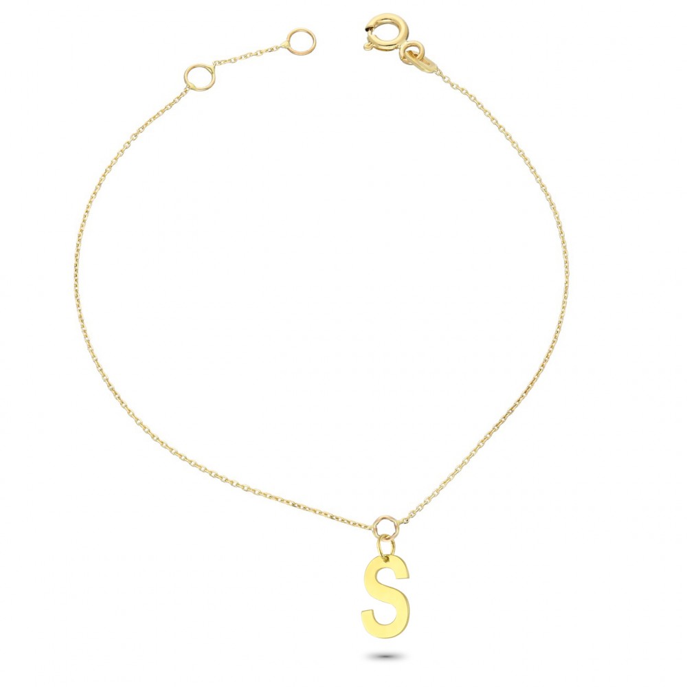 Glorria 14k Solid Gold Letter S Bracelet