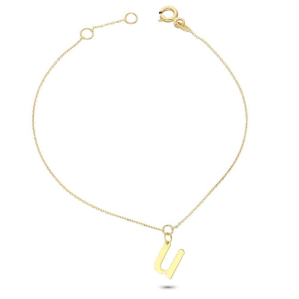 Glorria 14k Solid Gold Letter Ü Bracelet
