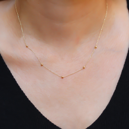 Glorria 14k Solid Gold Ball Necklace