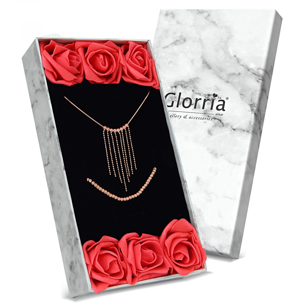 Glorria 925k Sterling Silver Dorica Necklace, Bracelet, Flower Gift Set