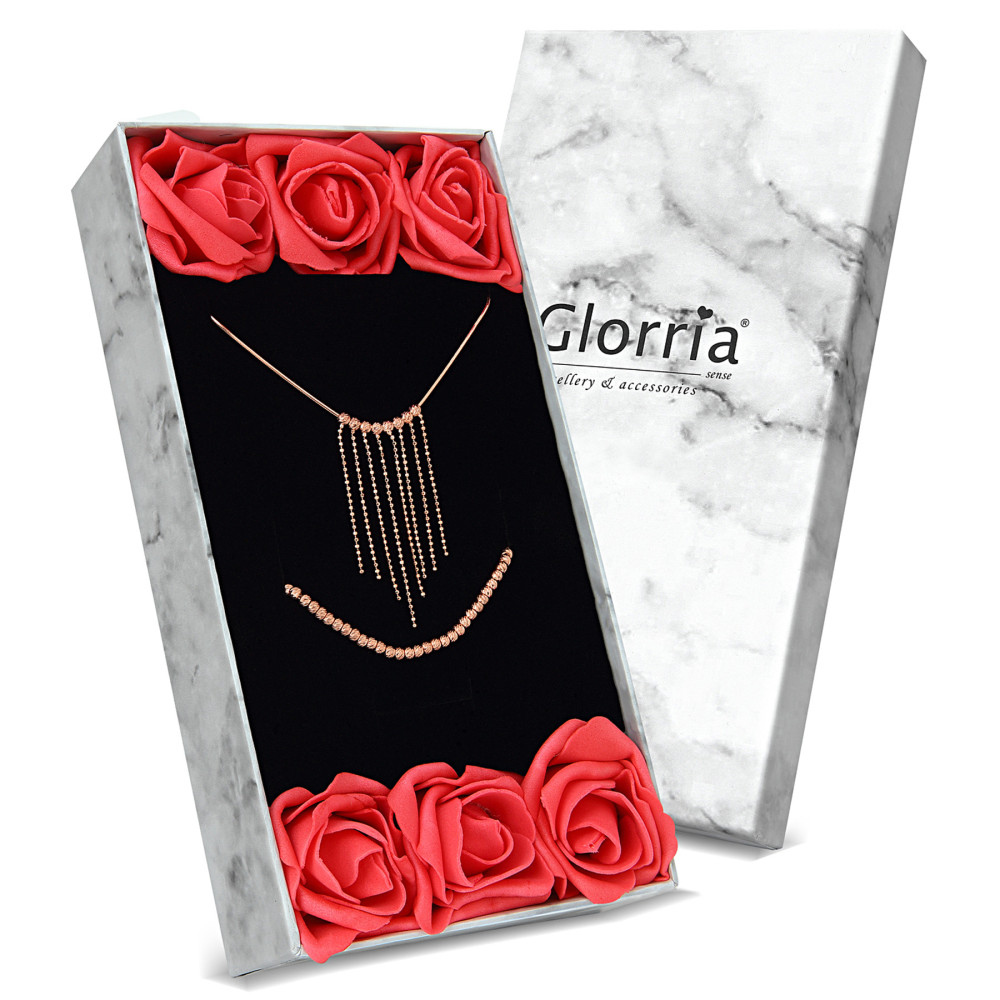 Glorria 925k Sterling Silver Dorica Necklace, Bracelet, Flower Gift Set Glorria 925k Sterling Silver Dorica Necklace, Bracelet, Flower Gift Set