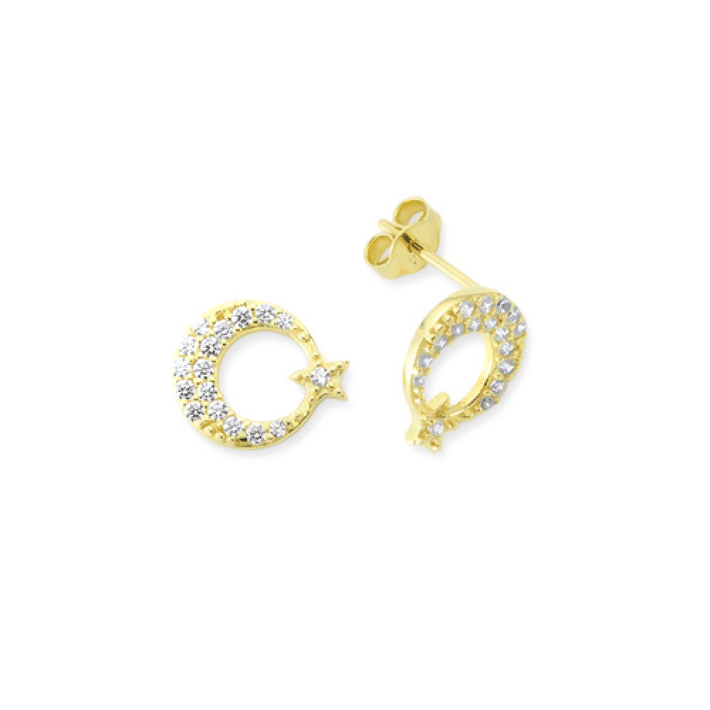 Glorria 14k Solid Gold Moon Star Earring